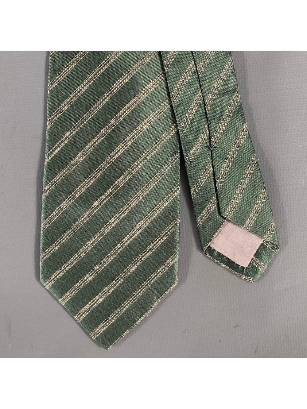 ISSEY MIYAKE Green Tan Stripe Silk Tie